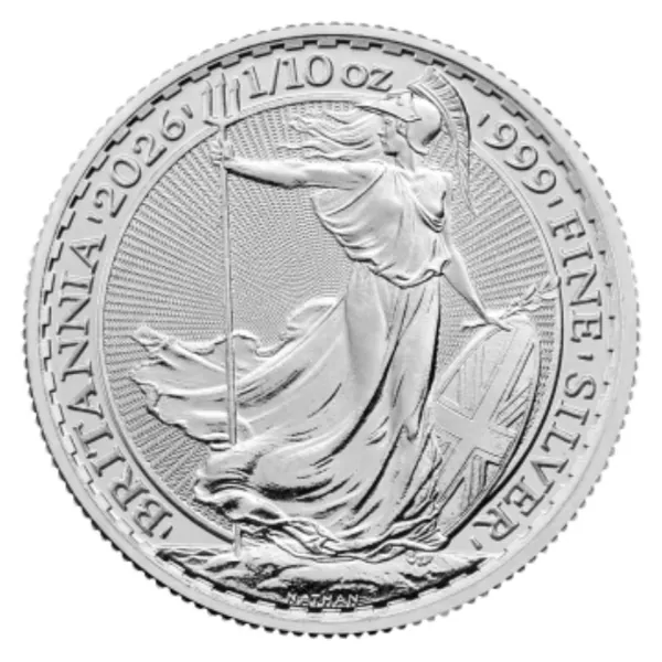 1/10 oz strieborná minca Britannia 2026 – druhá strana
