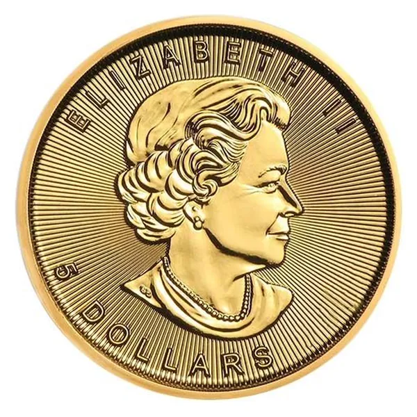 1/10 oz zlatá minca Maple Leaf – staršie ročníky – druhá strana