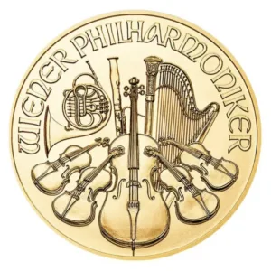 1/10 oz zlatá minca Wiener Philharmoniker – rôzne ročníky – druhá strana