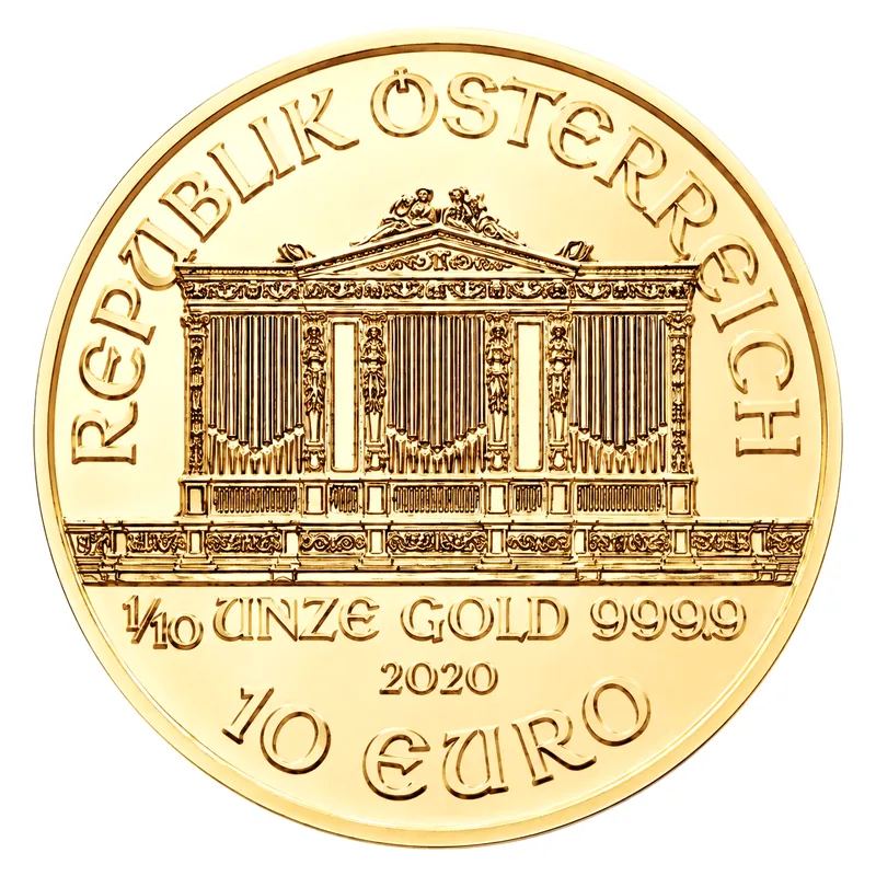 1/10 oz zlatá minca Wiener Philharmoniker – rôzne ročníky