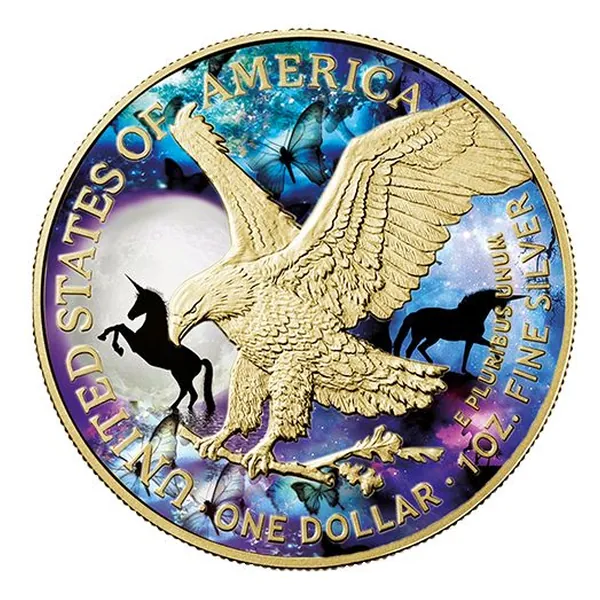 1 oz strieborná minca American Eagle 2021 – Jednorožec, Spirit Animals, Art Color Collection