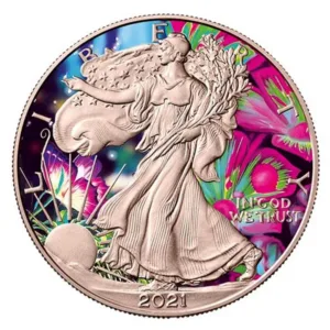 1 oz strieborná minca American Eagle 2021 – Motýľ, Spirit Animals, Art Color Collection – druhá strana