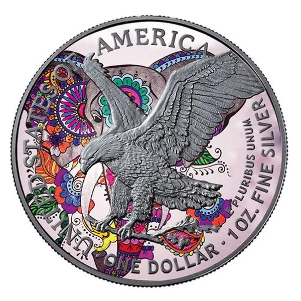 1 oz strieborná minca American Eagle 2021 – Slon, Spirit Animals, Art Color Collection