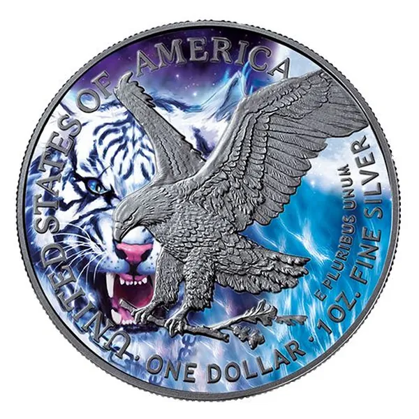 1 oz strieborná minca American Eagle 2021 – Tiger, Spirit Animals, Art Color Collection
