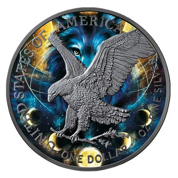 1 oz strieborná minca American Eagle 2021 – Vlk, Spirit Animals, Art Color Collection
