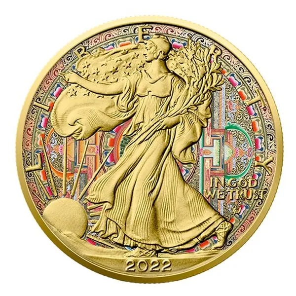 1 oz strieborná minca American Eagle 2022 – Kruh života, Art Color Collection