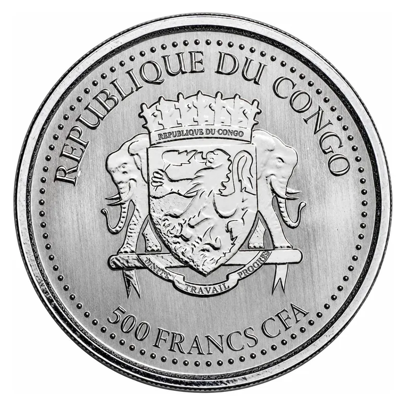 1 oz strieborná minca Kongo Gorilla – rôzne ročníky – druhá strana