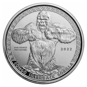 1 oz strieborná minca Kongo Gorilla – rôzne ročníky