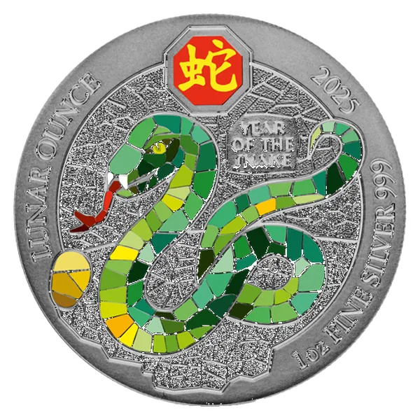 1 oz strieborná minca Rok hada 2025 – kolorovaná, Antique Finish, Art Color Collection