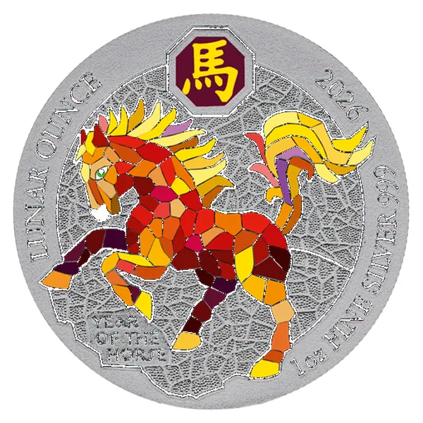 1 oz strieborná minca Rok koňa 2026 – kolorovaná, Antique Finish, Art Color Collection