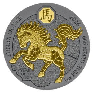 1 oz strieborná minca Rok koňa 2026 – ruténium a pozlátenie, Art Color Collection