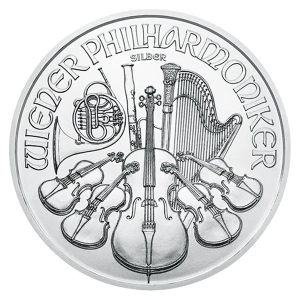 1 oz strieborná minca Wiener Philharmoniker – rôzne ročníky – druhá strana