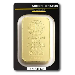 100 g zlatý zliatok Argor-Heraeus – razený