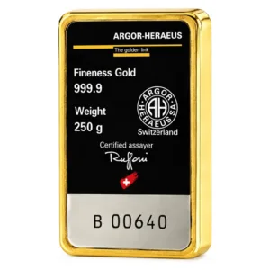 250 g zlatý zliatok Argor-Heraeus – liaty – druhá strana