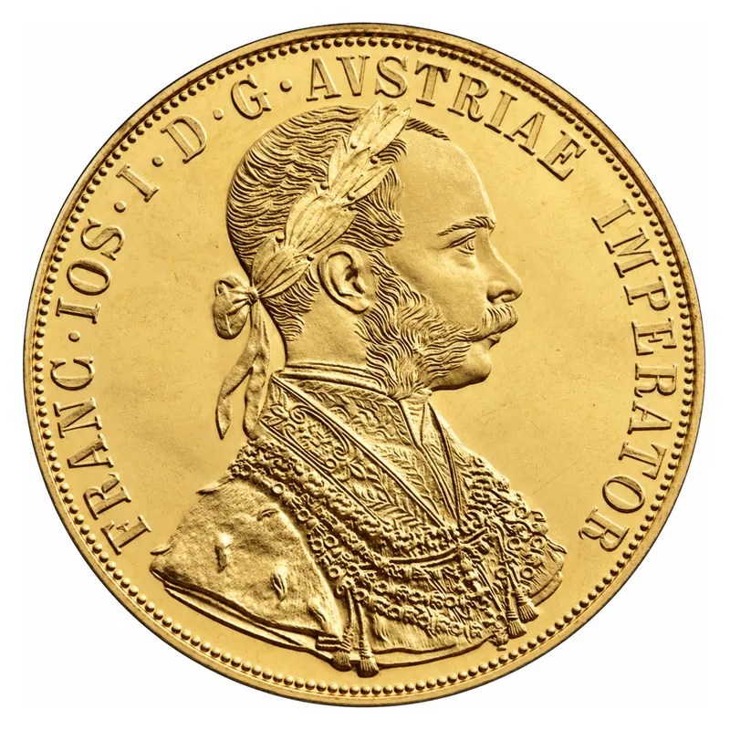 4 dukát zlatá minca František Jozef I. 1915 – novorazba