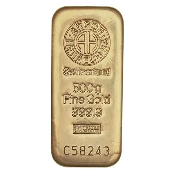 500 g zlatý zliatok Argor-Heraeus – liaty
