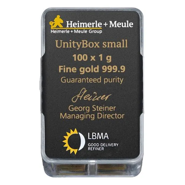 Heimerle + Meule UnityBox – 100 × 1 g zlaté zliatky – druhá strana