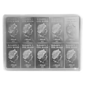 Valcambi Cook Islands – 100 g deliteľný strieborný mincový zliatok (10 × 10 g)