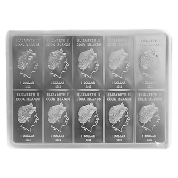 Valcambi Cook Islands – 100 g deliteľný strieborný mincový zliatok (10 × 10 g)