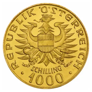 Zlatá minca 1000 Schilling Babenberger 1976 – druhá strana