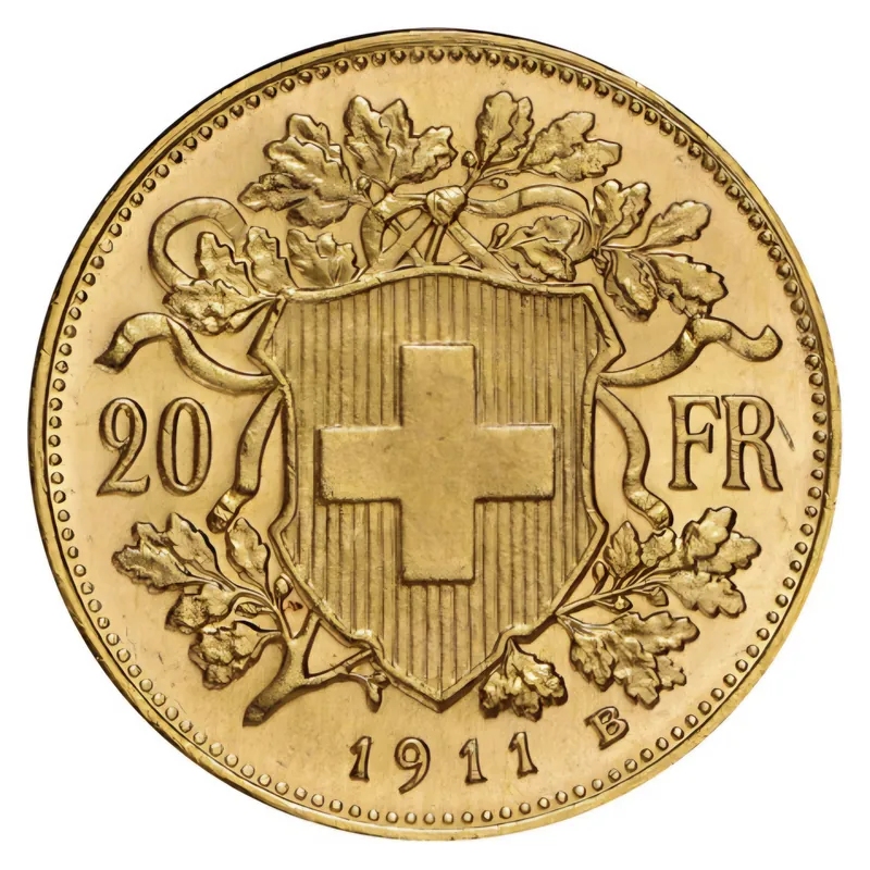Zlatá minca 20 frankov Vreneli – rôzne ročníky – druhá strana
